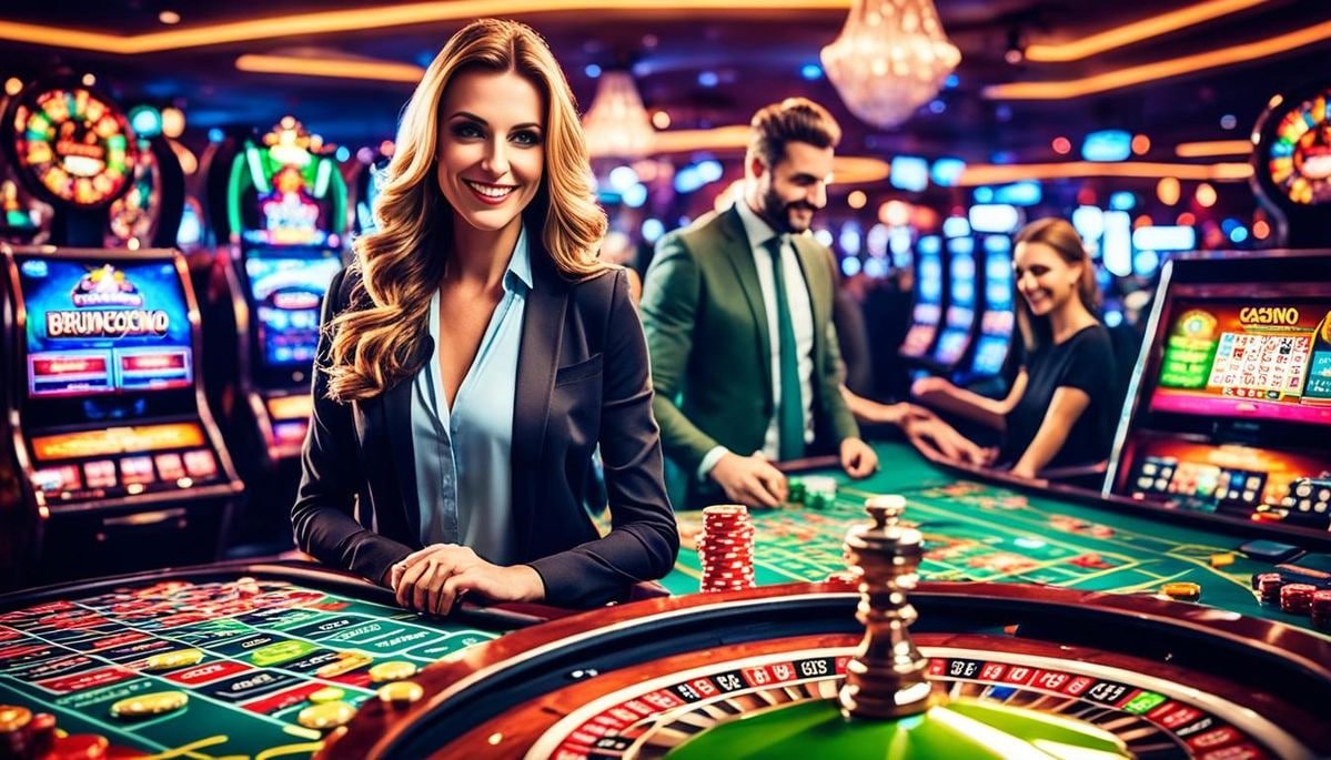 Antarmuka permainan Play'n GO dengan panel taruhan dan chat dealer